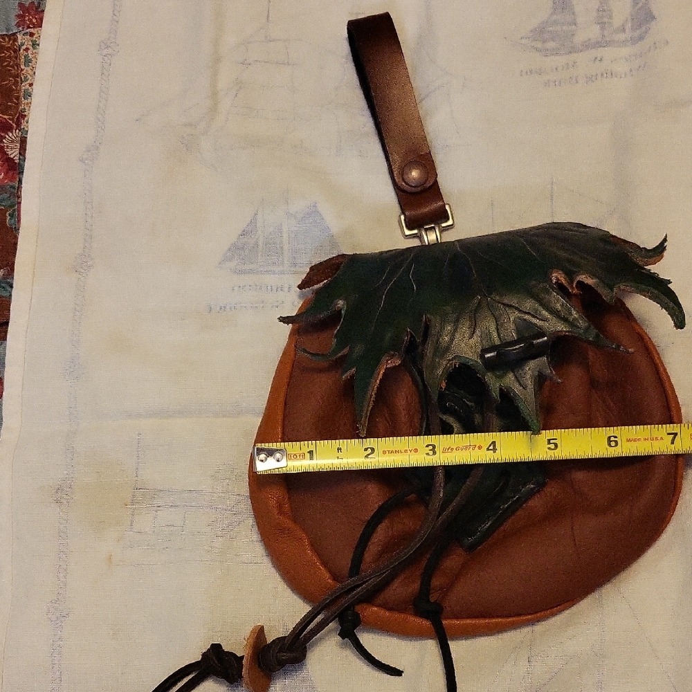 Handcrafted Leaf Design Leather Pouch By Nightowl Primitives